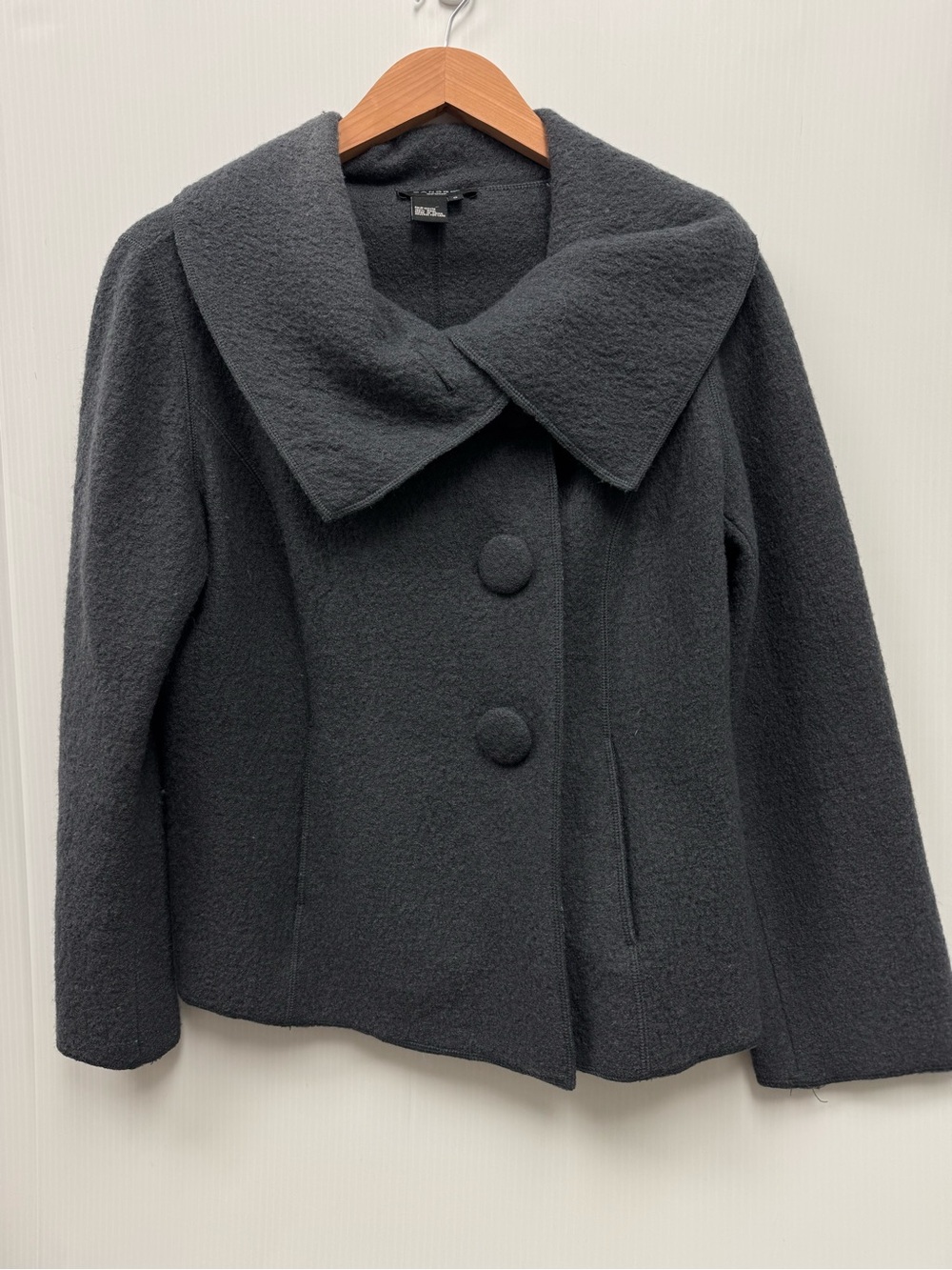 Sandro Sportswear Dark Charcoal Gray Peacoat with Wide Collar 100% wool - Picture 2 of 6